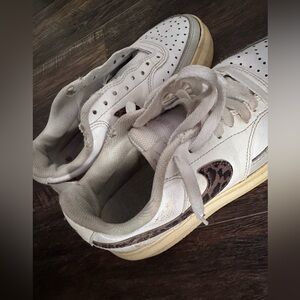 White Nike Sneakers with Leopard Print Accent